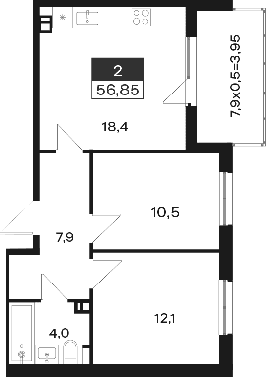 Продается 2-комн. квартира, 52.9 м²