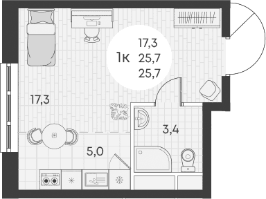 Продается 1-комн. квартира, 25.7 м²