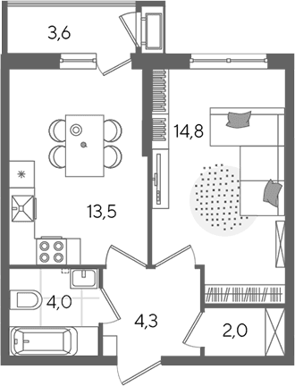 Продается 1-комн. квартира, 38.6 м²