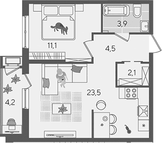 Продается 2-комн. квартира, 45.1 м²