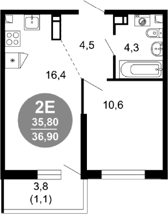 Продается 2-комн. квартира, 35.8 м²