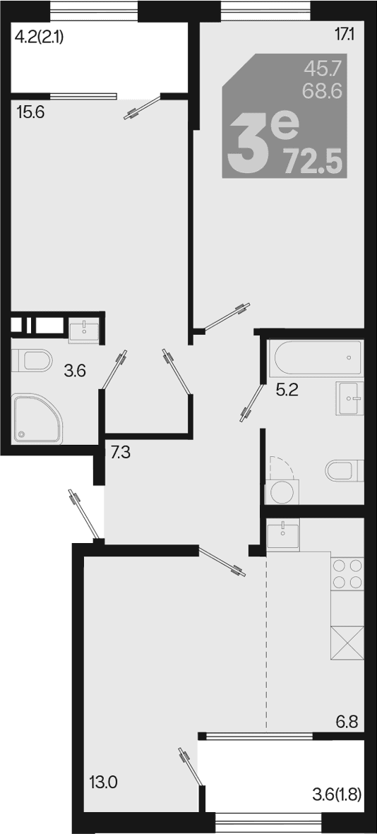 Продается 3-комн. квартира, 68.6 м²