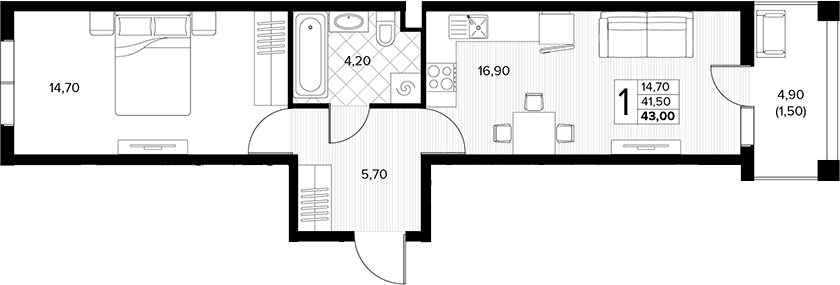 Продается 1-комн. квартира, 41.5 м²