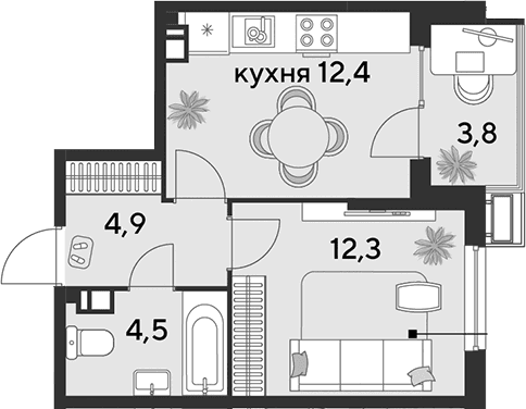Продается 1-комн. квартира, 34.1 м²