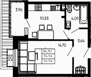 Продается 1-комн. квартира, 34.96 м²