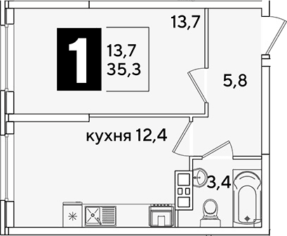 Продается 1-комн. квартира, 35.3 м²