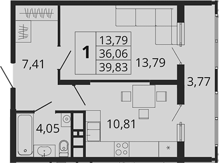 Продается 1-комн. квартира, 37.07 м²