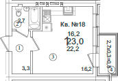 Продается 1-комн. квартира, 22.2 м²