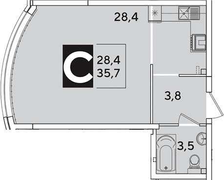 Продается 1-комн. квартира, 35.7 м²
