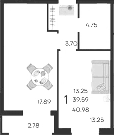 Продается 1-комн. квартира, 39.59 м²