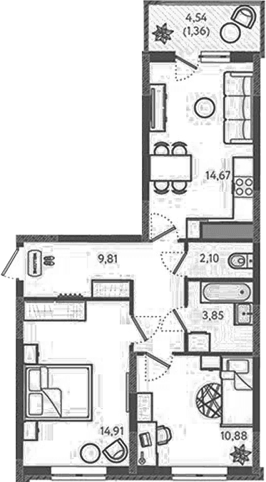 Продается 2-комн. квартира, 56.22 м²