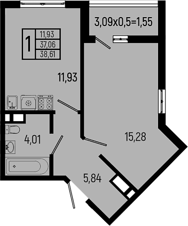 Продается 1-комн. квартира, 37.06 м²