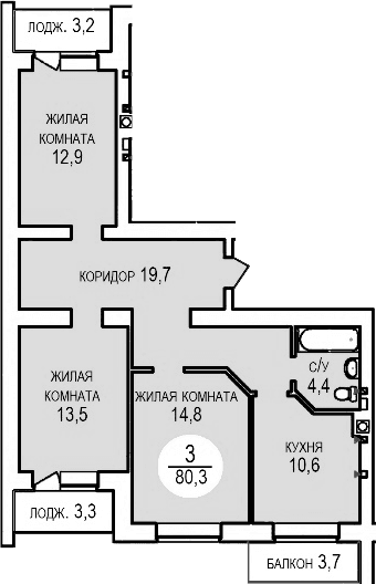 Продается 3-комн. квартира, 76.74 м²