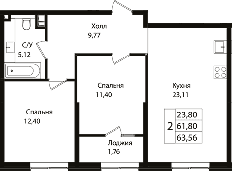 Продается 3-комн. квартира, 61.4 м²