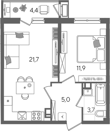 Продается 2-комн. квартира, 42.3 м²