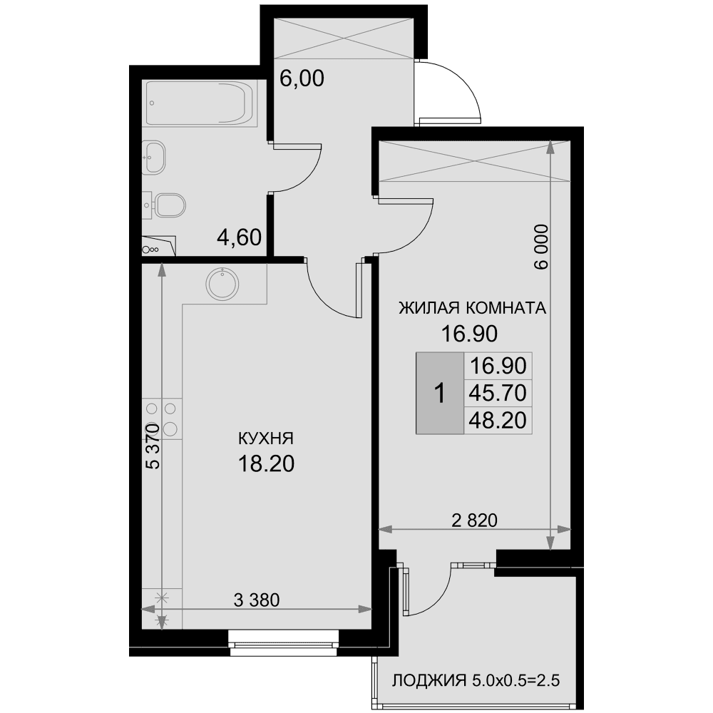 Продается 2-комн. квартира, 45.7 м²