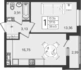 Продается 1-комн. квартира, 37.15 м²
