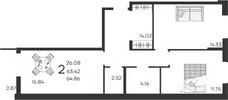 Продается 2-комн. квартира, 63.42 м²