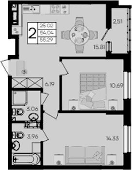 Продается 2-комн. квартира, 54.04 м²