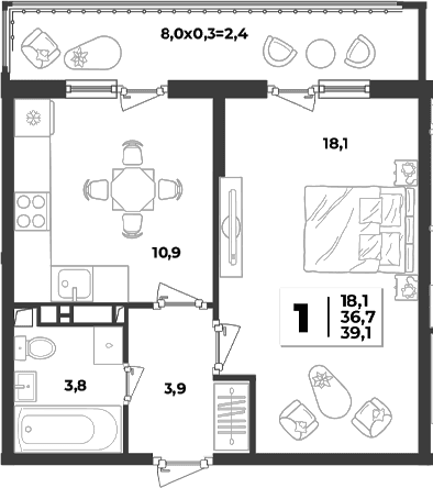 Продается 1-комн. квартира, 40.3 м²