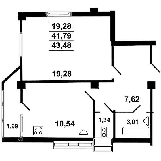 Продается 1-комн. квартира, 41.79 м²