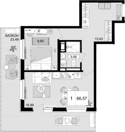 Продается 2-комн. квартира, 43.08 м²
