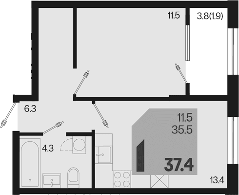 Продается 1-комн. квартира, 35.5 м²