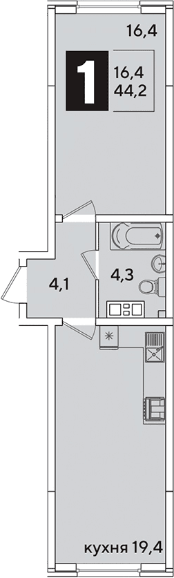 Продается 2-комн. квартира, 44.2 м²