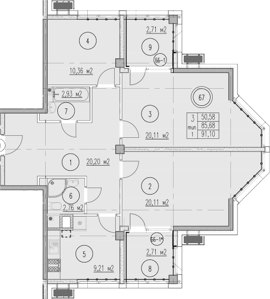 Продается 3-комн. квартира, 85.68 м²