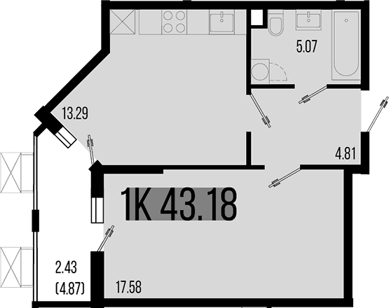 Продается 1-комн. квартира, 40.75 м²