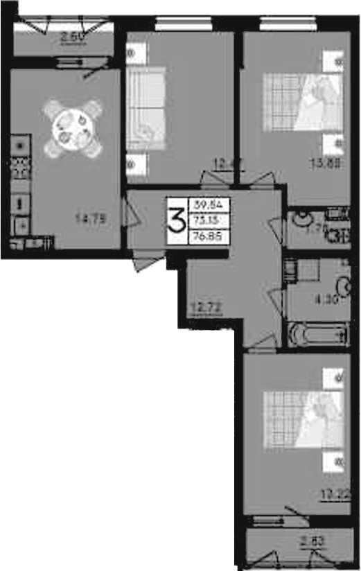 Продается 3-комн. квартира, 73.13 м²