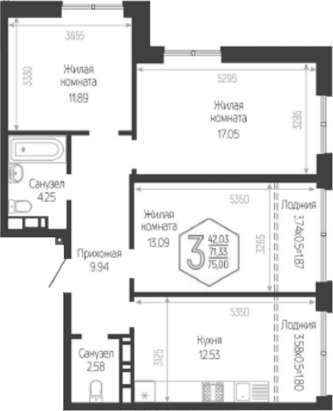 Продается 3-комн. квартира, 71.33 м²