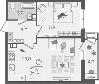 Продается 2-комн. квартира, 43.6 м²