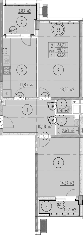 Продается 2-комн. квартира, 59.17 м²