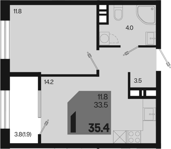 Продается 1-комн. квартира, 33.5 м²