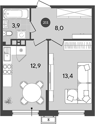 Продается 1-комн. квартира, 38.2 м²