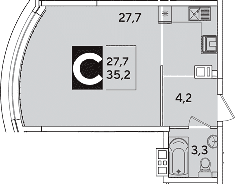 Продается 1-комн. квартира, 35.2 м²