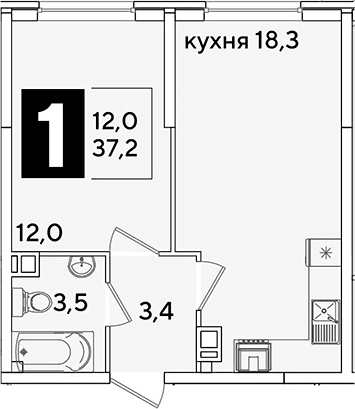 Продается 2-комн. квартира, 37.2 м²