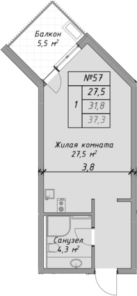 Продается 1-комн. квартира, 31.8 м²