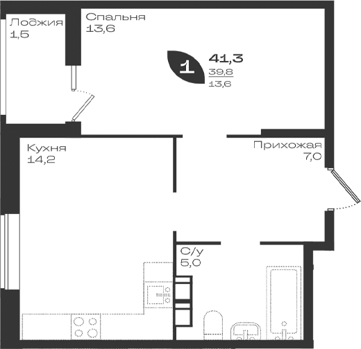 Продается 1-комн. квартира, 39.8 м²