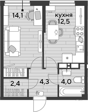 Продается 1-комн. квартира, 37.3 м²