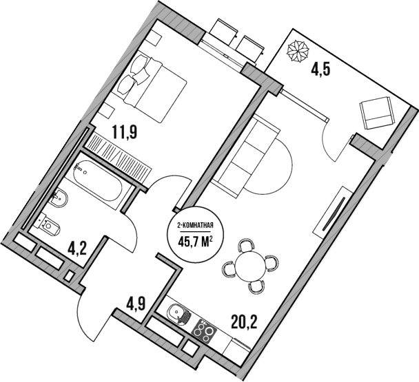Продается 2-комн. квартира, 41.2 м²