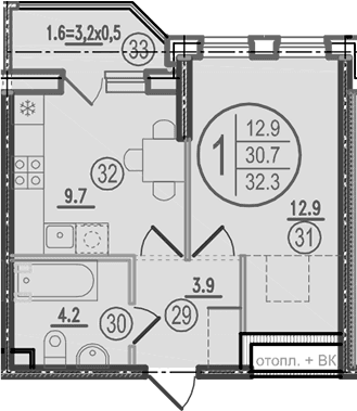 Продается 1-комн. квартира, 30.7 м²