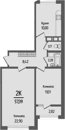 Продается 2-комн. квартира, 55.98 м²