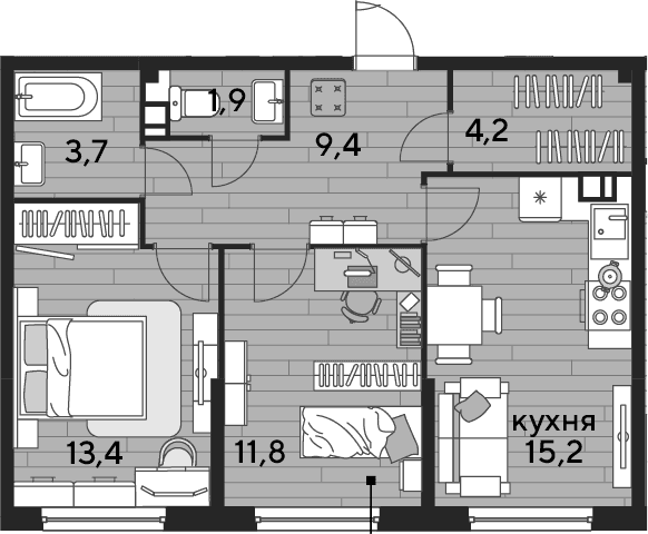 Продается 2-комн. квартира, 59.6 м²