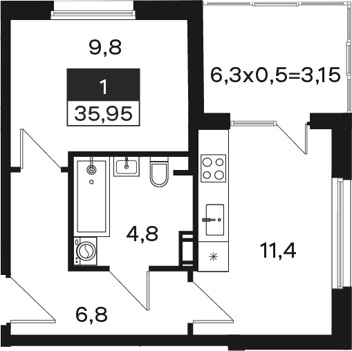 Продается 1-комн. квартира, 32.8 м²