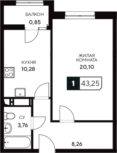 Продается 1-комн. квартира, 42.4 м²