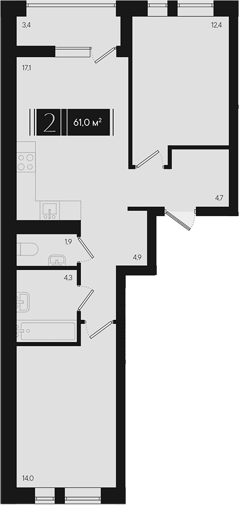 Продается 2-комн. квартира, 59.3 м²