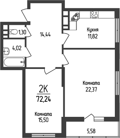 Продается 2-комн. квартира, 69.45 м²