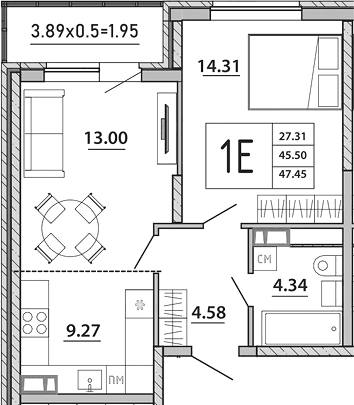 Продается 2-комн. квартира, 45.5 м²